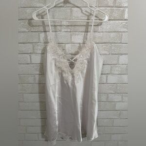 Elegant White Satin Lace Trim Nightgown Size 1X #3033